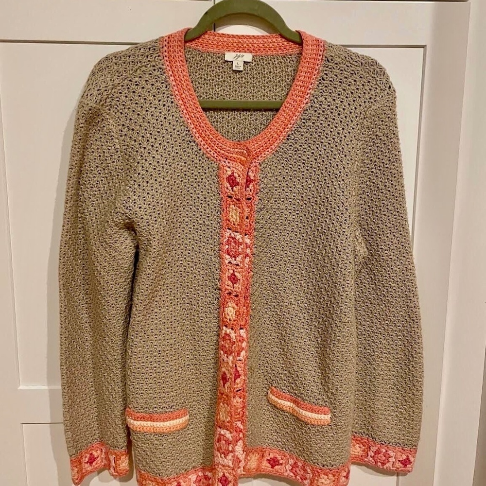 Size Large J.Jill Tan and Pink Cardigan